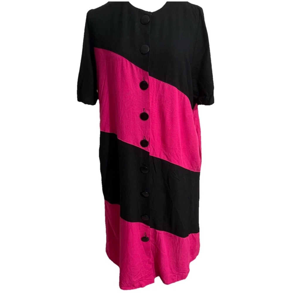 Lansford II Dress Vintage Pink Black Colorblock Button Front Short Sleeve 16